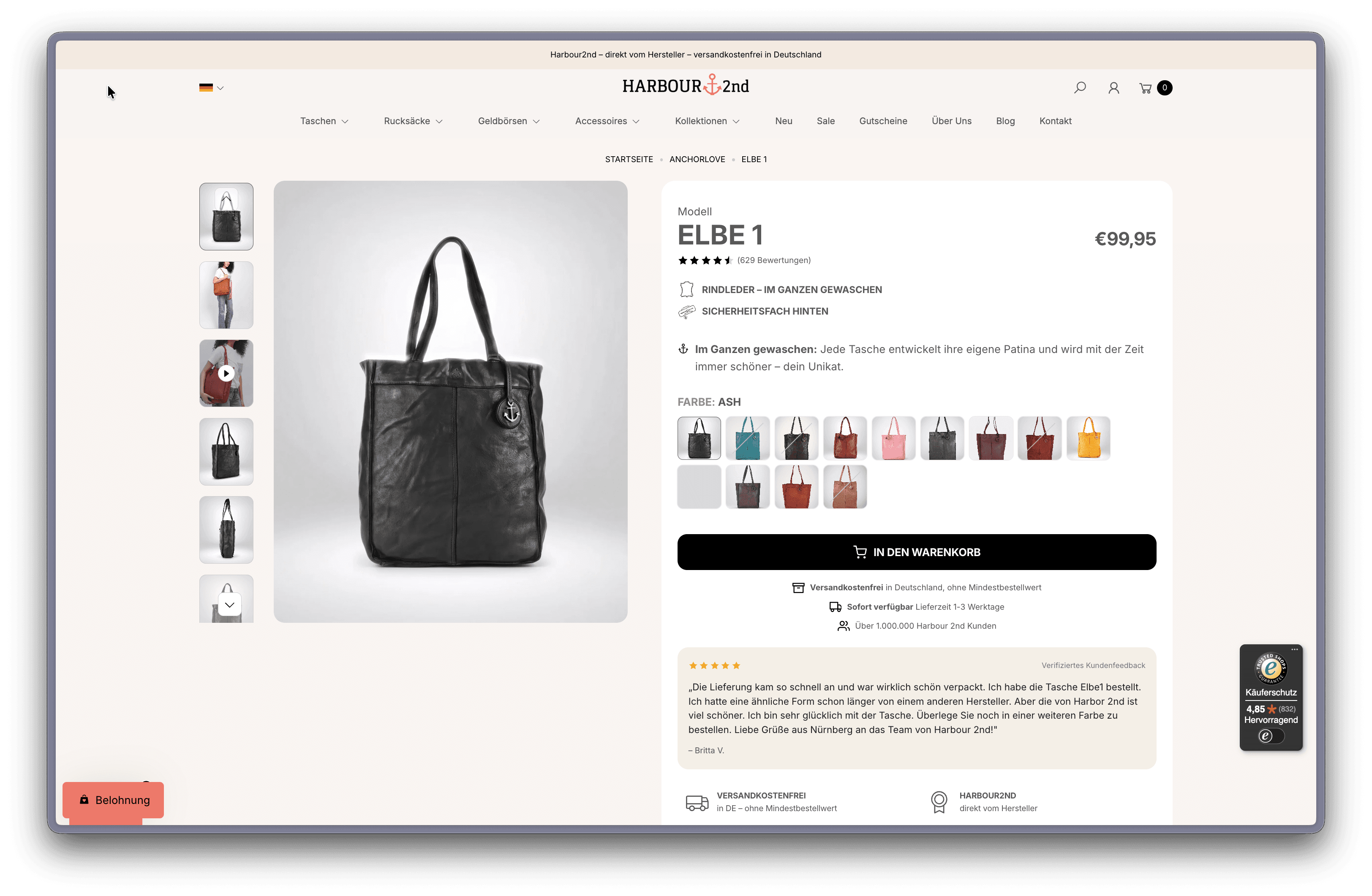 Conversion-optimierte Produktseite des Harbour 2nd Shopify-Shops nach dem Redesign