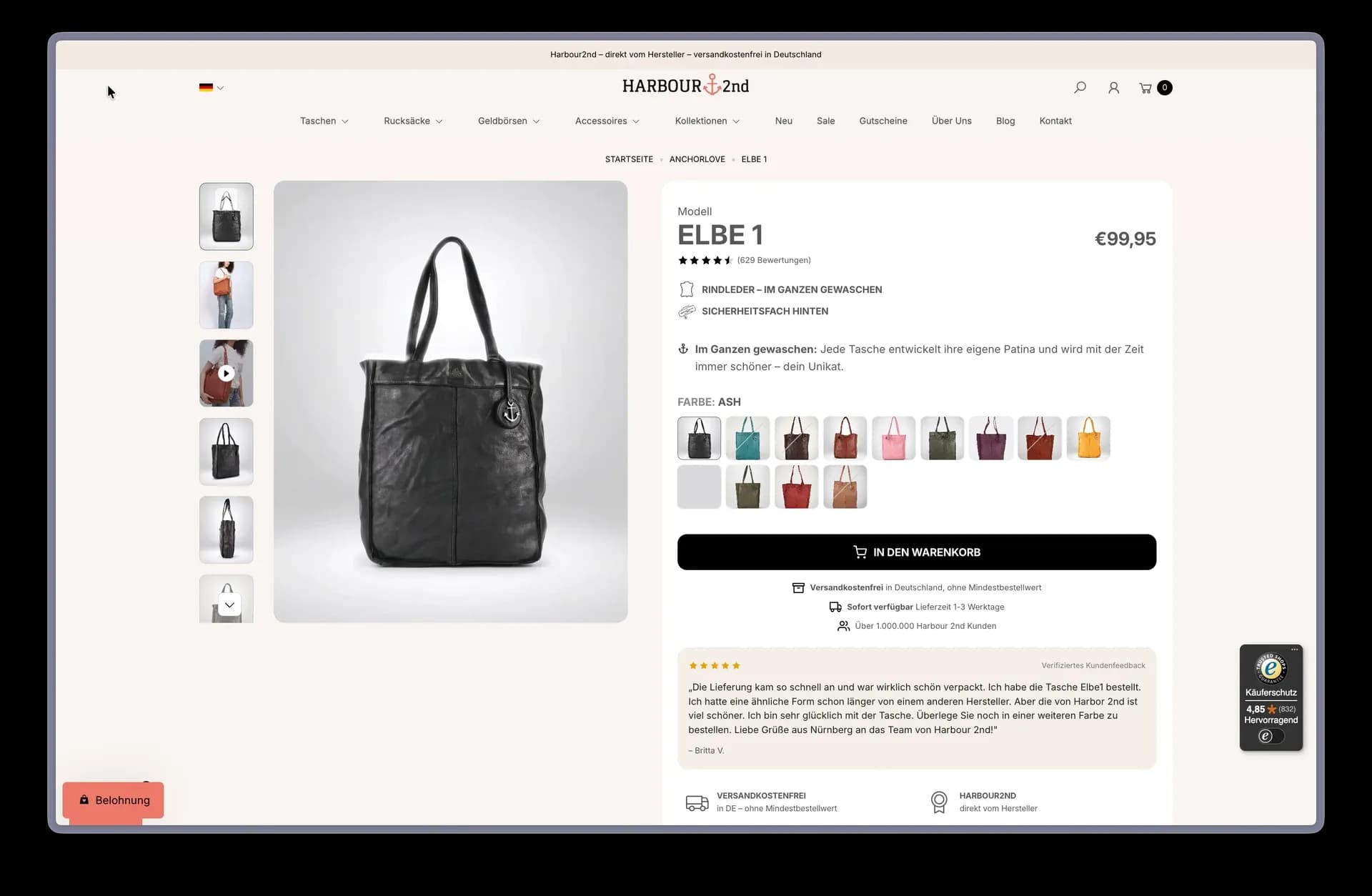 Conversion-optimierte Produktseite des Harbour 2nd Shopify-Shops nach dem Redesign