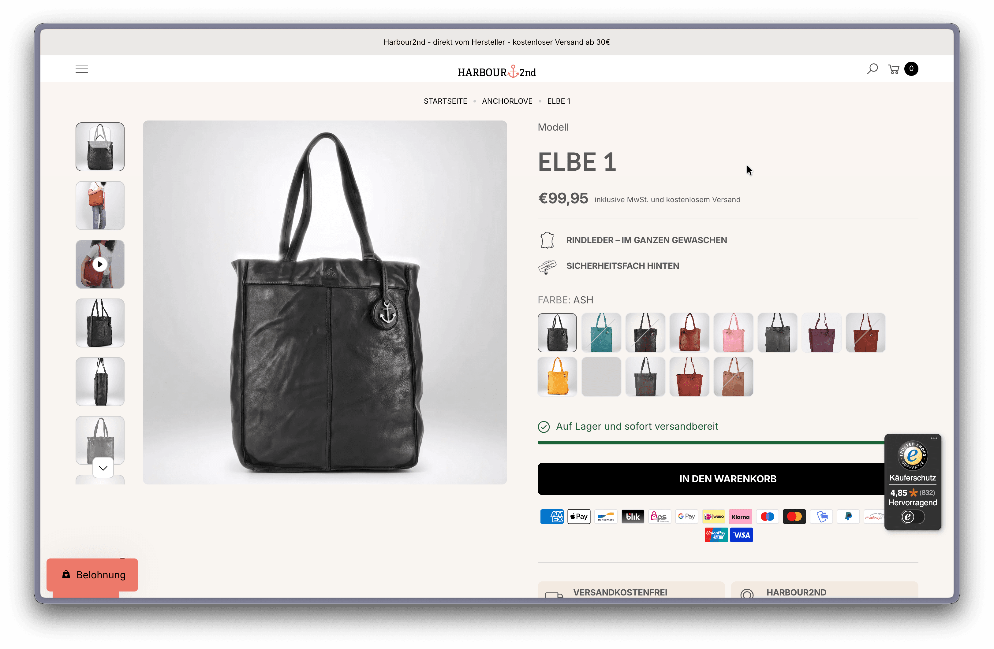 Produktseite des Harbour 2nd Shops vor dem Redesign