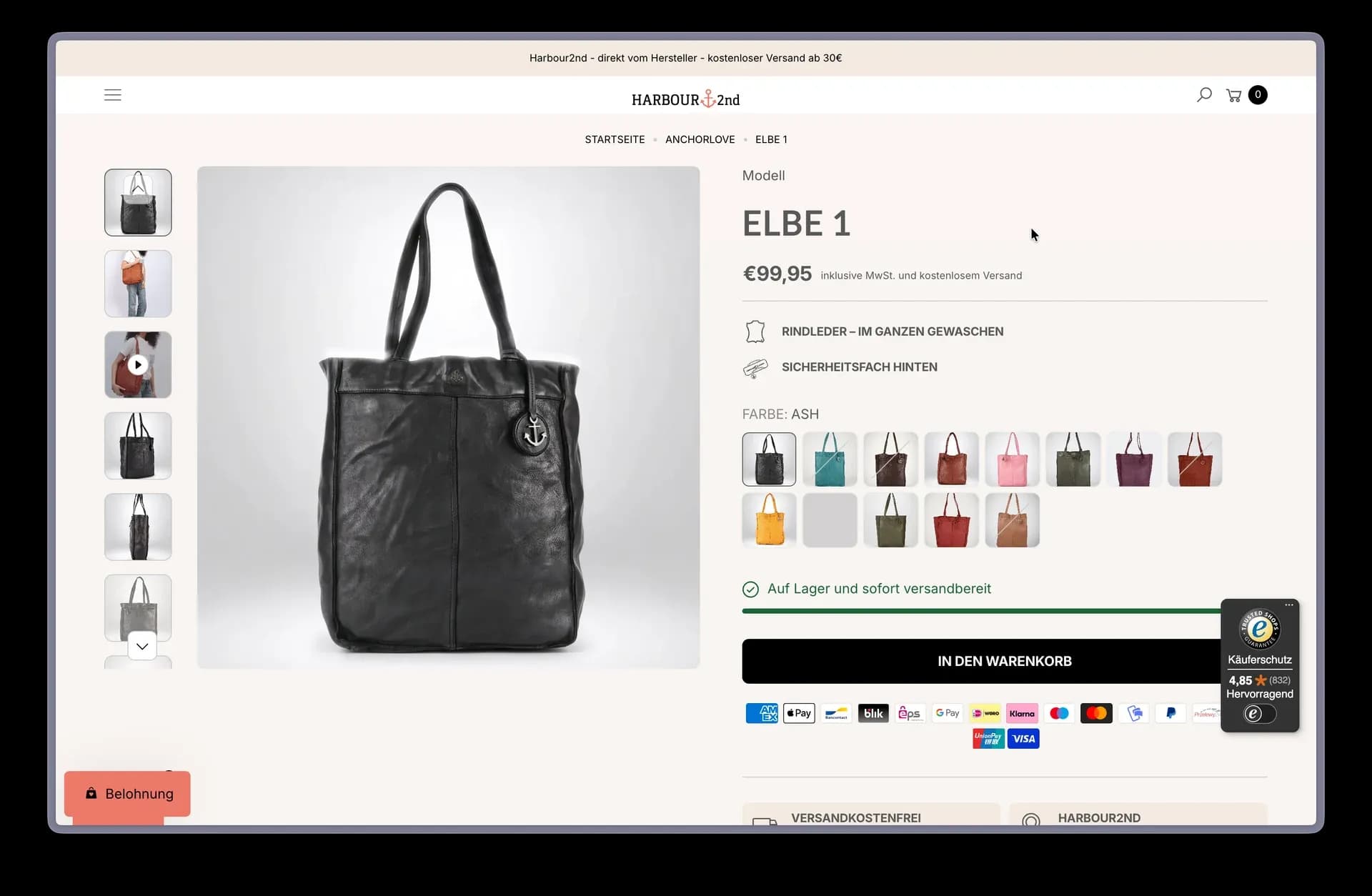 Produktseite des Harbour 2nd Shops vor dem Redesign