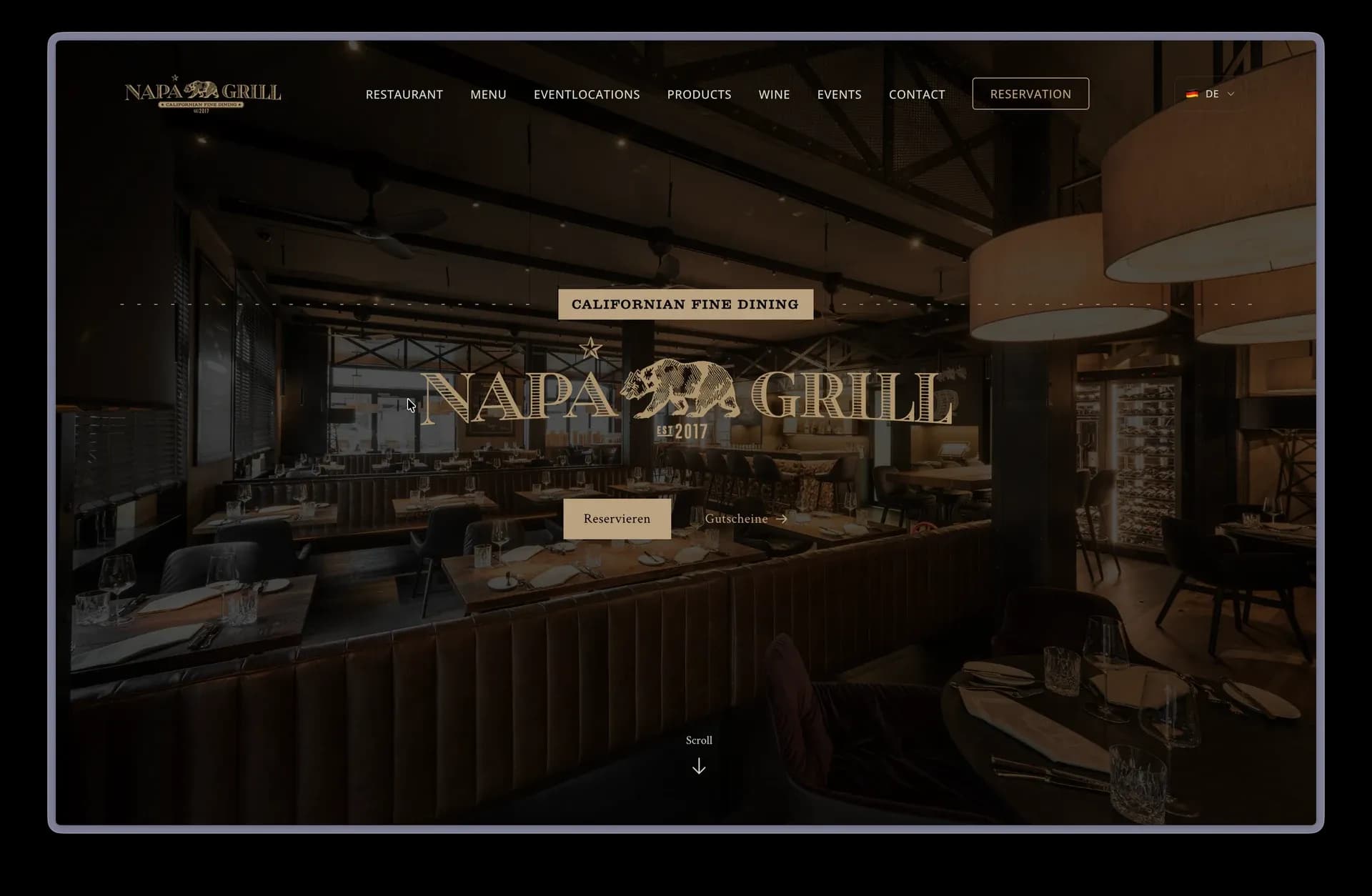 Startseite der zweisprachigen Restaurant-Website des NapaGrill Zürich, gebaut mit Next.js und Payload CMS