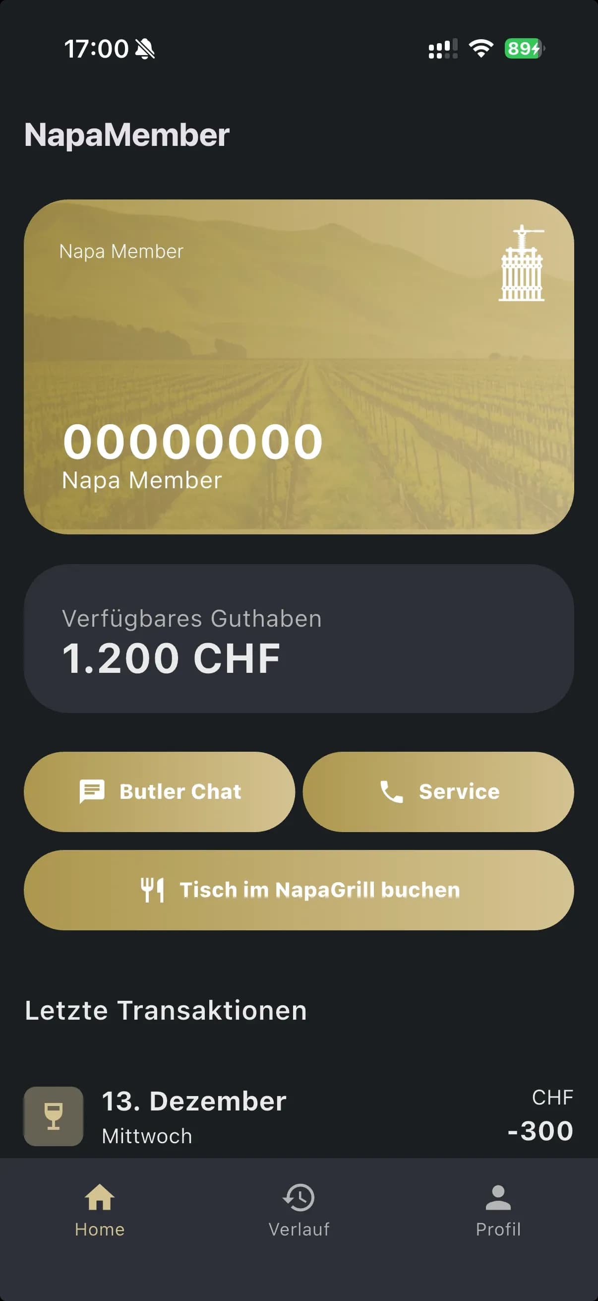 Flutter-Member-App von NapaWine mit Membercard, Guthaben und Rechnungsübersicht auf iOS und Android