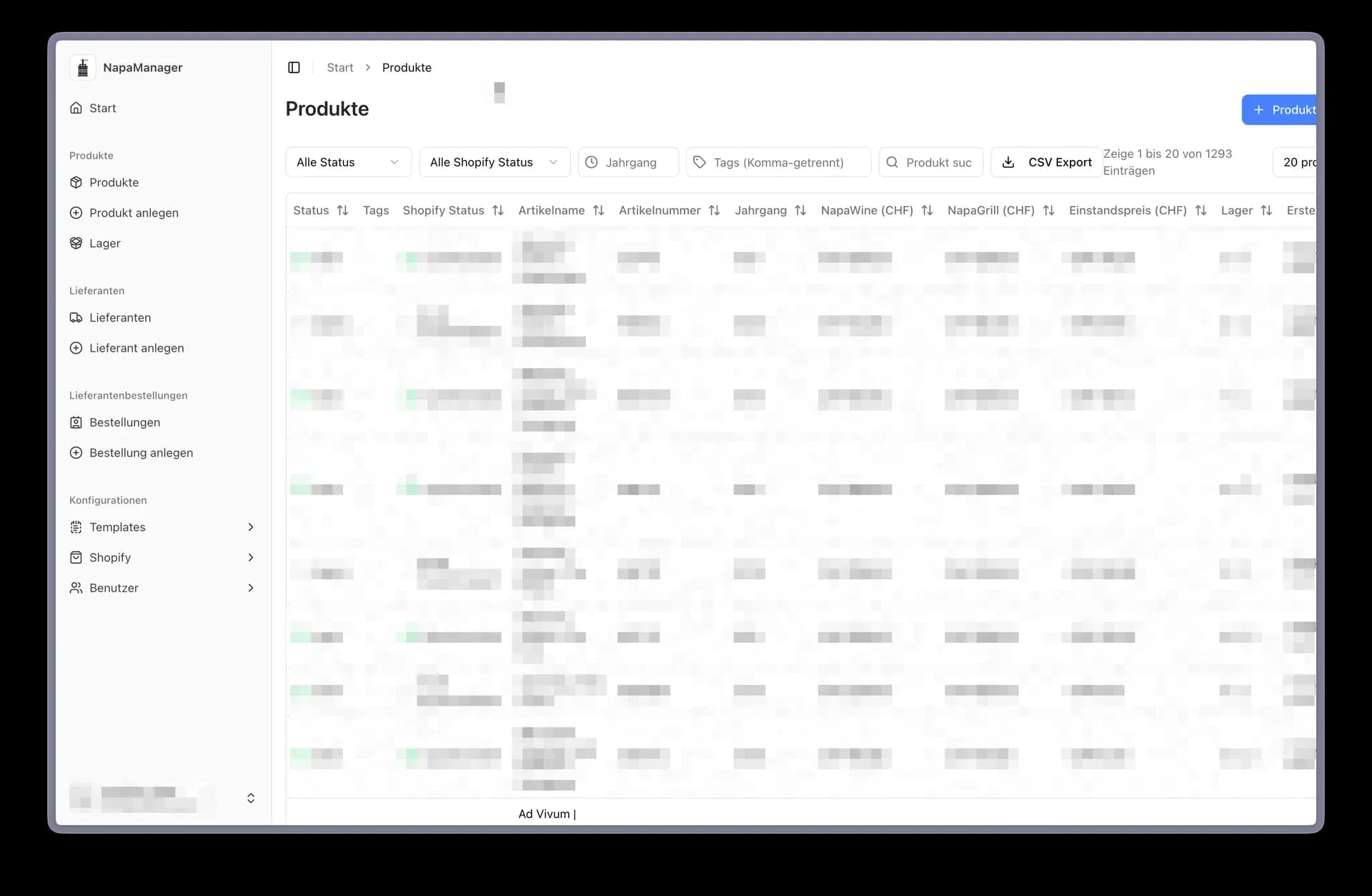 Artikelverwaltungssystem von NapaWine mit Shopify-Synchronisation und Lieferantenschein-Generierung