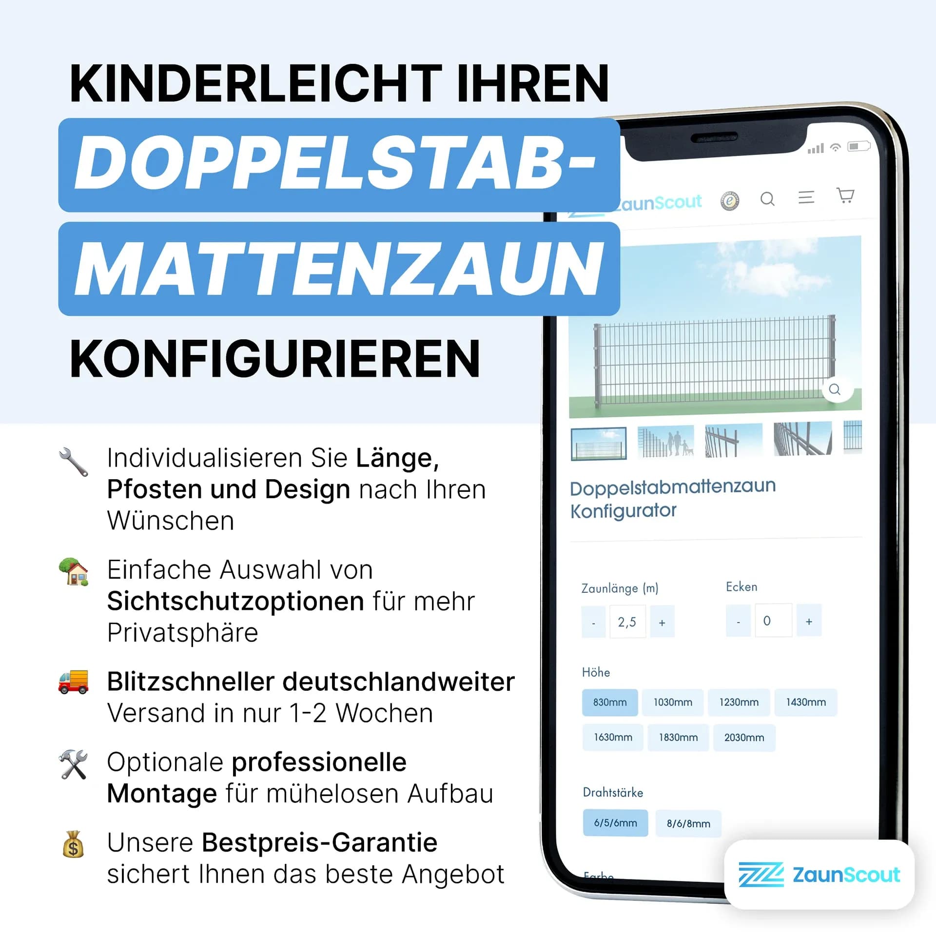Beispiel-Creative aus den Google- und Meta-Ads-Kampagnen für ZaunScout