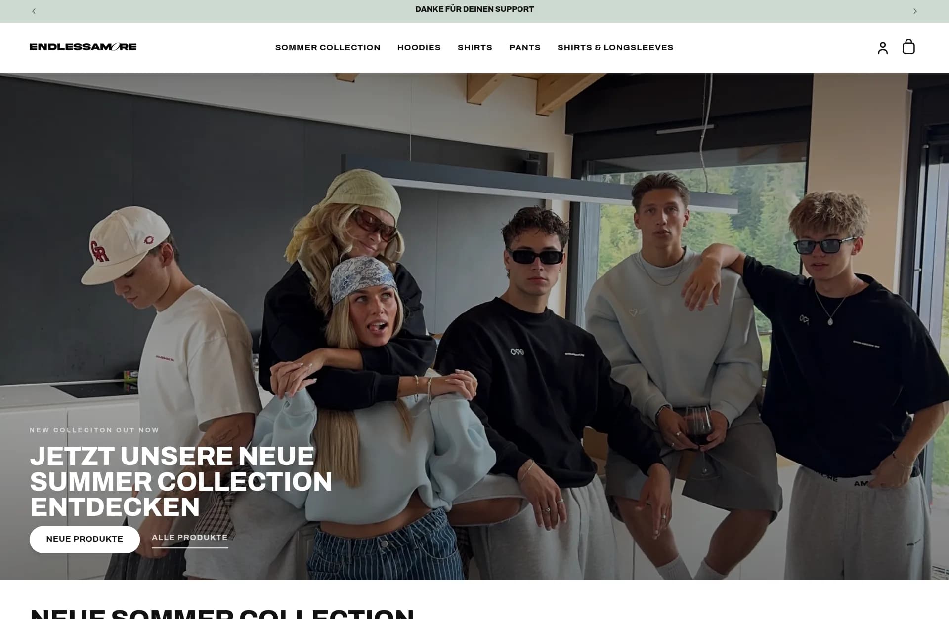 Neu gestaltete Startseite des Shopify-Shops von ENDLESSAMORE nach dem Redesign durch Aplons