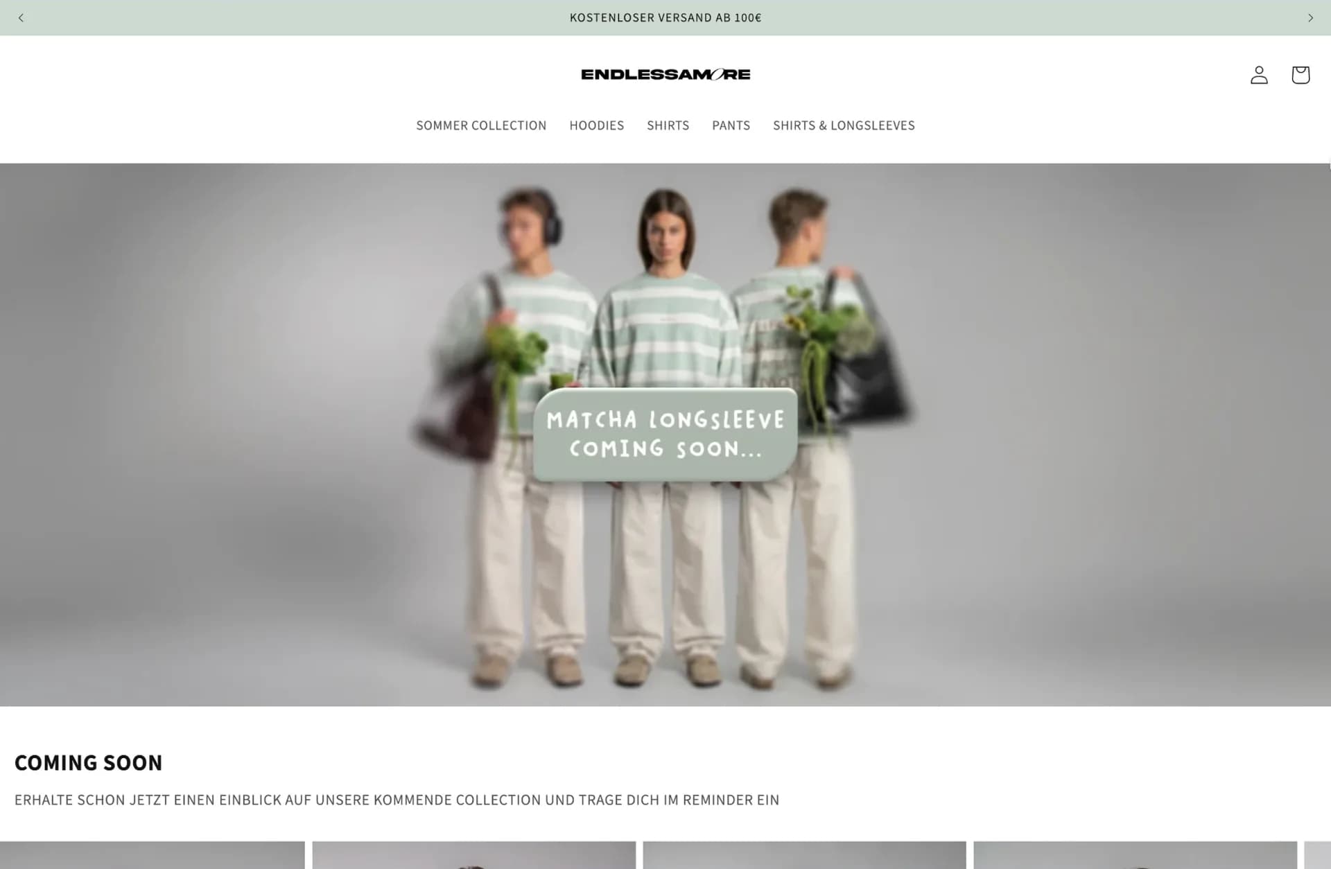 Startseite des Shopify-Shops von ENDLESSAMORE vor dem Redesign